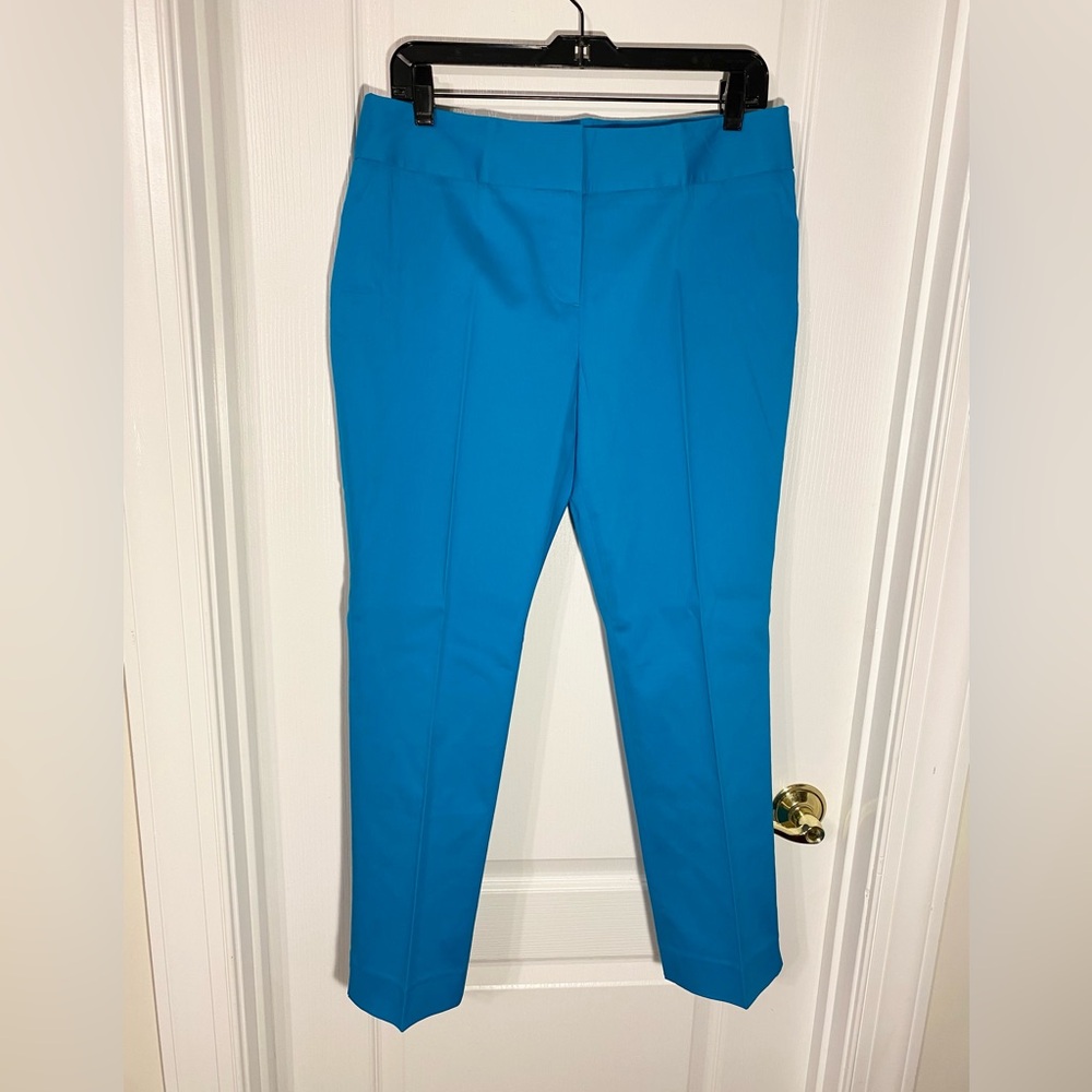 NEW Y2K Madison Textured Tonal Striped Tailored Ankle Pants Turquoise Size 10